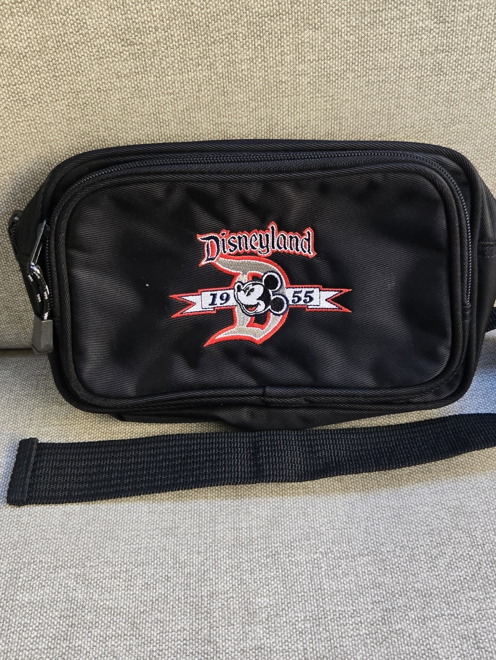 Vintage Disney Black Waist Pack with Red and White Disneyland Logo